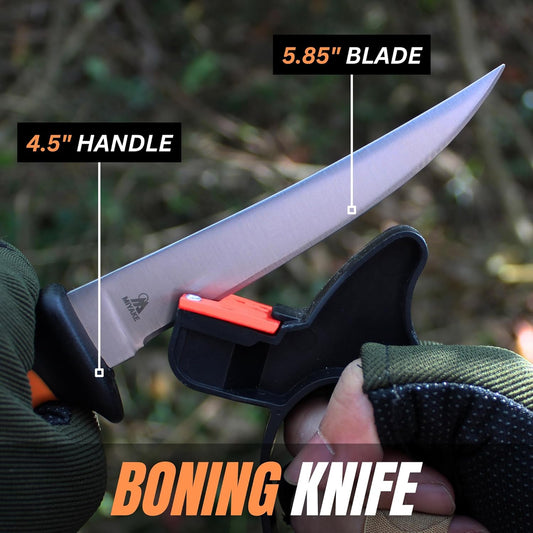 Miyake Deer Hunting Knife Set, 9 Pcs Field Dressing Kit with Portable Box, Skinning Knife, Butcher Knife, Gut Hook, Bone Saw, Spreader, Sharpener, Hunting Gifts for Men