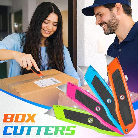 Box Cutter Retractable, Heavy Duty Zinc Alloy Utility Knife, Razor Knife for Cardboard, Boxes and Cartons, Vinyl, Carpet, Leather, Box Opener for Home & Office, Extra 10 Replacement Blades