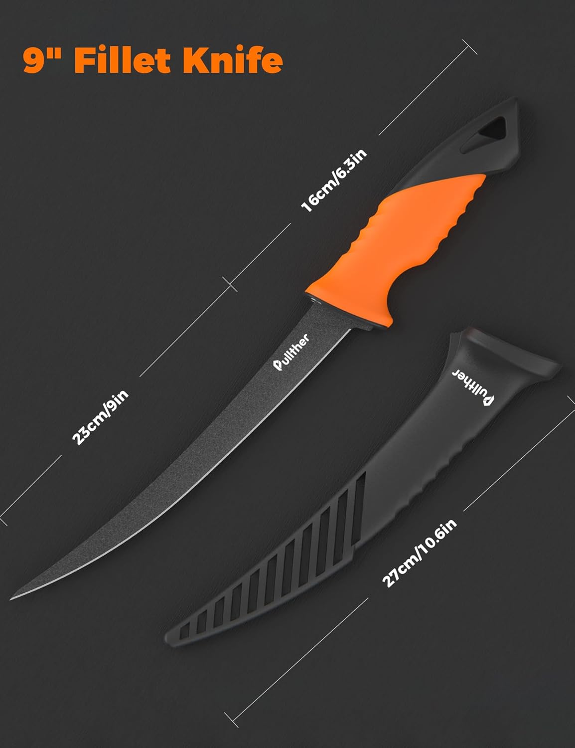 9 Inch Fillet Knife for fish,Fillet Knives with Magnetic Protective Sheath,Stainless Steel with Corrosion Resistant Coated Fishing Gear