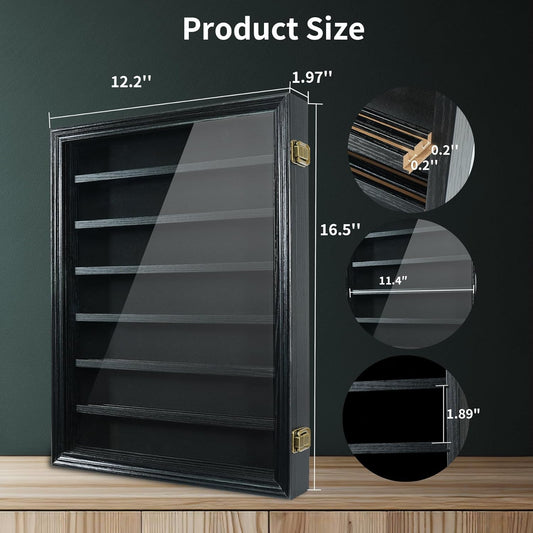 Knife Display Case for Collections, Pocket Knife Display Case with HD Tempered Glass, Lockable Storage Cases with Removable Shelves, Wall-Mounted 7-Layer Wood Cabinet, Walnut