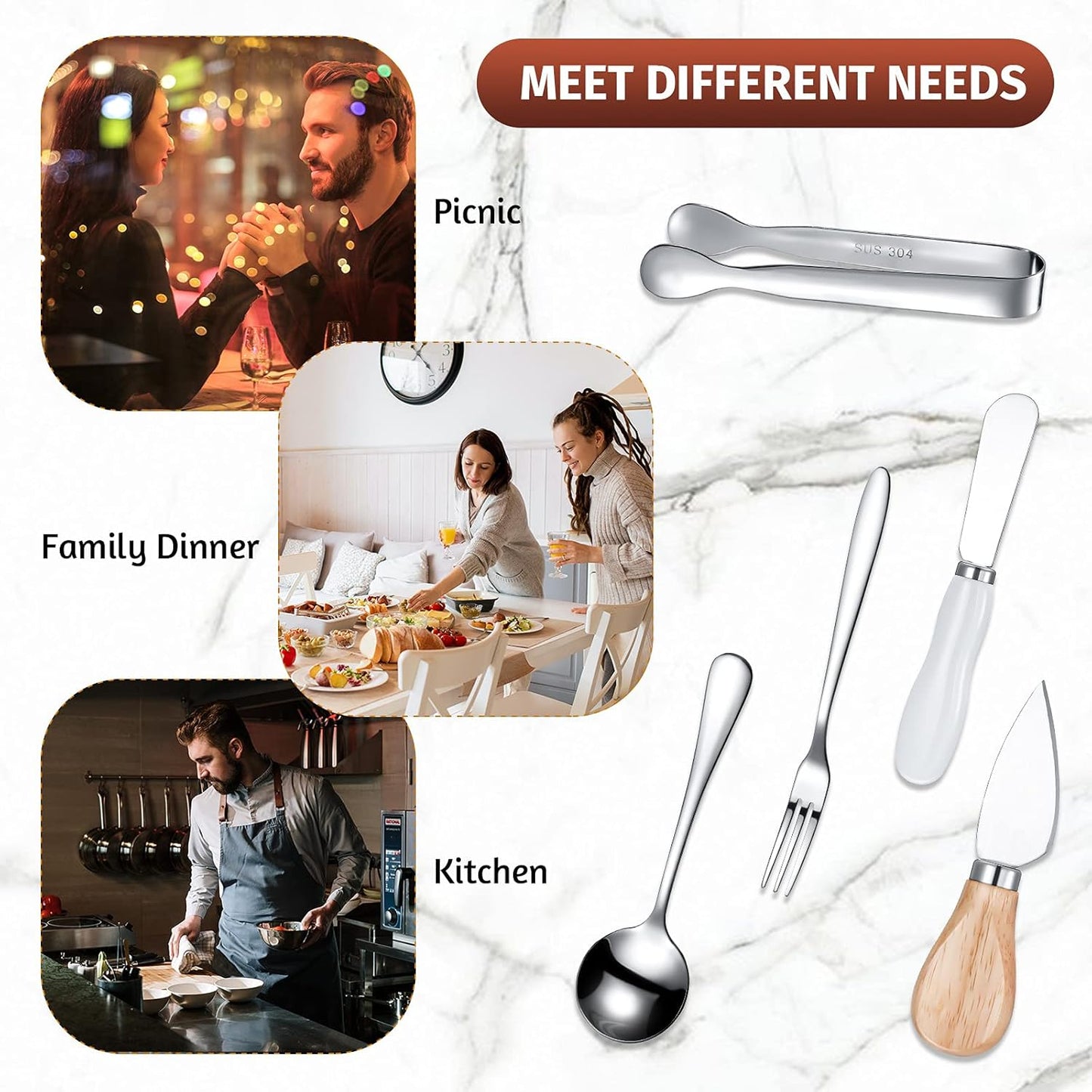 20 Pcs Charcuterie Board Accessories Cheese Butter Knife Set Charcuterie Utensils Butter Spreader Knife with Wooden Handles Mini Serving Tongs Spoon Appetizer Fork for Christmas Party(Chic Style)