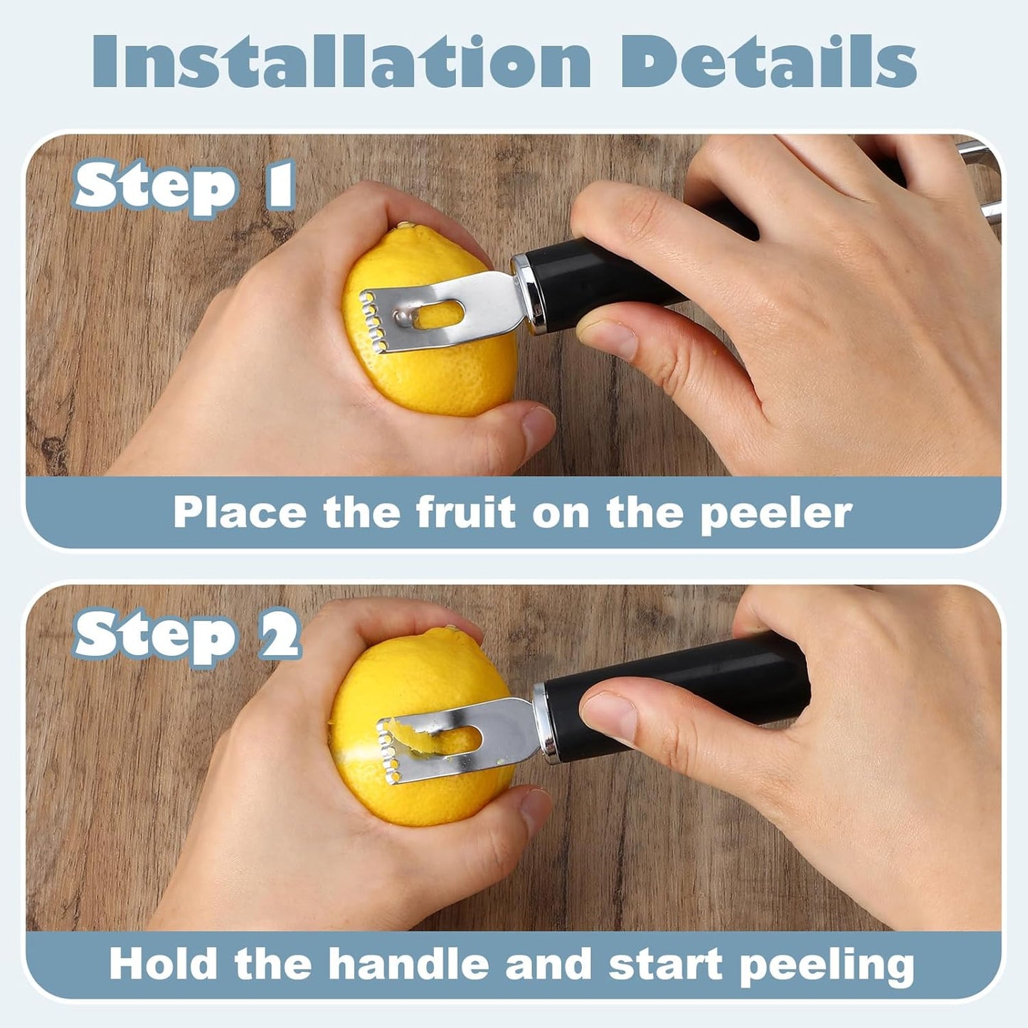 2Pcs Channel Knife, 2 in 1 Lemon Zester Tool, Ultra Sharp Twist Peeler for Cocktail Garnish, Stainless Steel Citrus Peeler for Orange Fruit Rind Peel, Home Kitchen Bar Tools