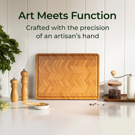 Keechee Bamboo Cutting Board, Reversible Wood Cutting Boards for Kitchen with Juice Grooves, Atelier Collection Handcrafted Large Serving Tray, Luxury Housewarming Wedding Gifts for New Home