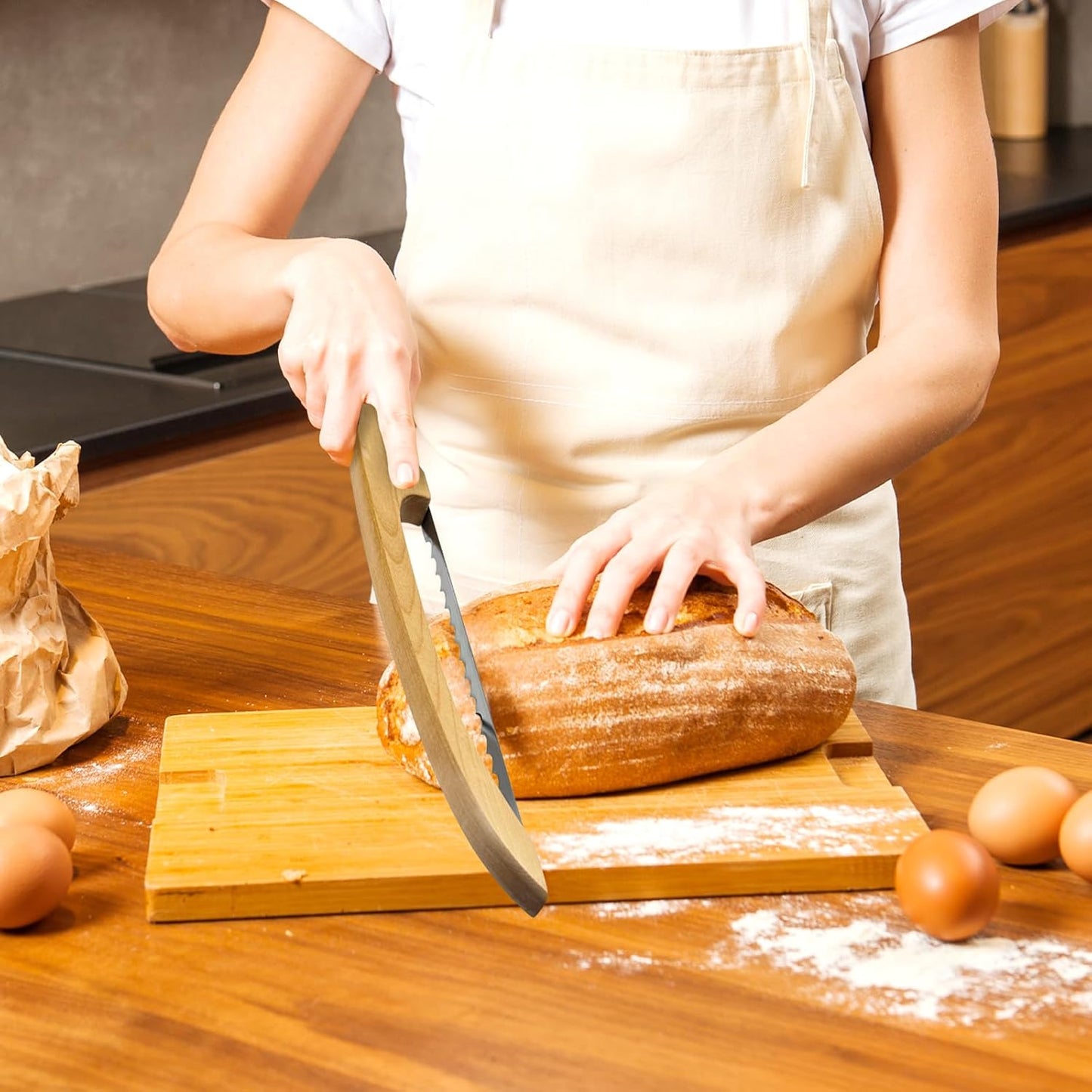 HOTTOR Sourdough Bread Knife for Slicing, Wooden Bread Slicer Bow Saw Cutter for Homemade Easy Cutting,Sourdough Knives Baking Supplies (Natural Wood)