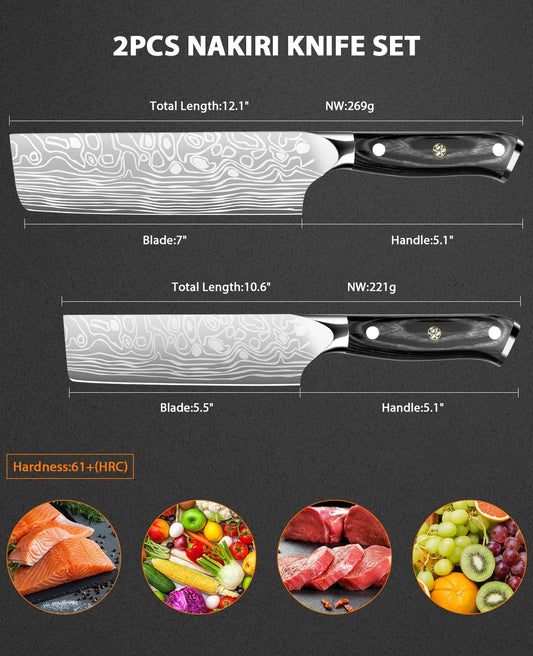 7 "+5.5" Nakiri knife set,Super Sharp German Stainless Steel Kitchen Knives and Cooking Knife, Gift Box Packaging With Knife Sharpener and Finger Protector