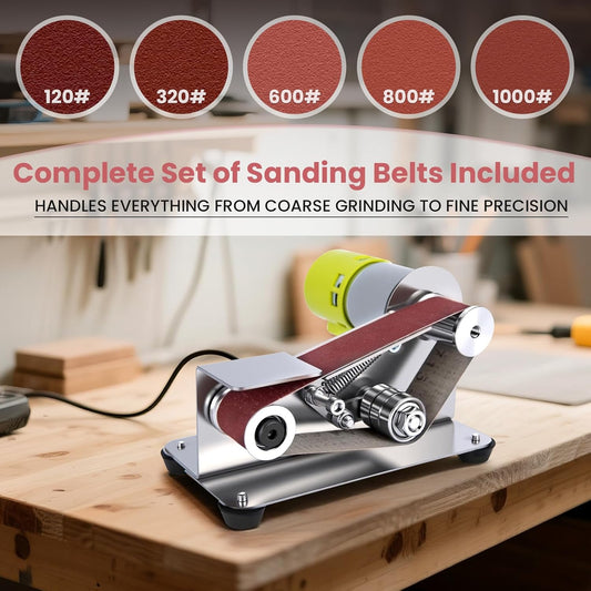 Mini Belt Sander, 15°Electric Bench Grinder Sanding Machine, 7 Adjustable Speed Electric Knife Sharpener, Low Noise Cutter Sharpener Sander for Metal Working DIY, Woodworking, Plastic, Crafts
