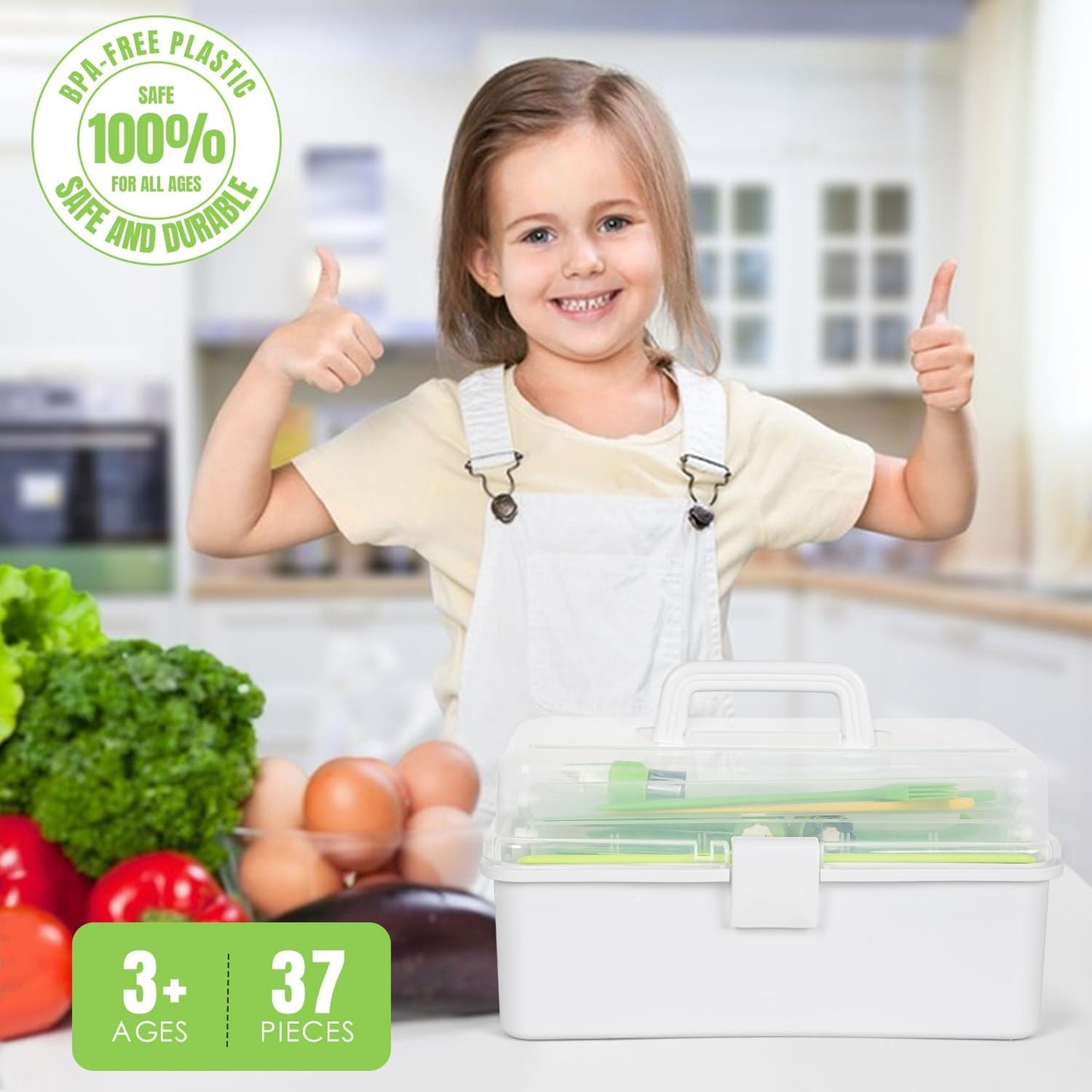 50PCS Kids Kitchen Cooking Set - Crocodile Wooden Kid Safe Knife Cutting Board Apron Gloves Fruit Vegetable Crinkle Cutters Peeler Serrated Edges Plastic Toddlers Knives, Kids Knifes for Real Cooking