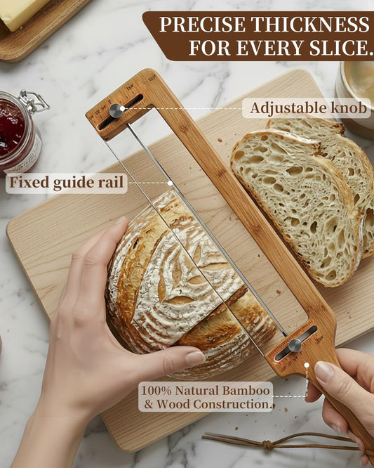Bread Slicer for Homemade Sourdough Bread - Adjustable Manual Bread Cutter with Guide - Includes Bread Lame Scoring Tool