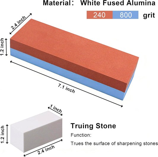 Garden Tool Sharpening Stone Set | 240/800 Grit Dual-Sided Whetstone with Flattening Stone & Silicone Base | Large Bench Sharpener for Pruners, Garden Shears, Chisels, & Bonsai Tools