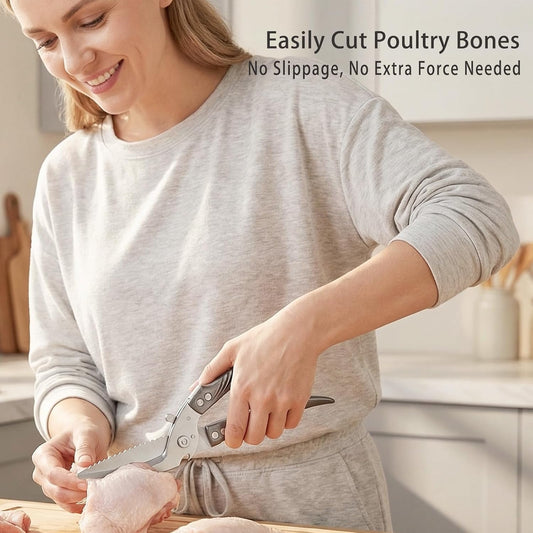 High-end heavy-duty kitchen shears, multi-functional food scissors, effortlessly cut through bones, meat, poultry, and all types of ingredients.