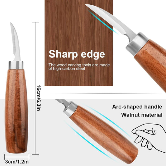 Wood Carving Knifes With Leather Strop and Polishing Compound,Whittling Knife,Wood Carving Tools for Beginners,Adults and Kids Whittling Tools (Sloyd Carving Knife)