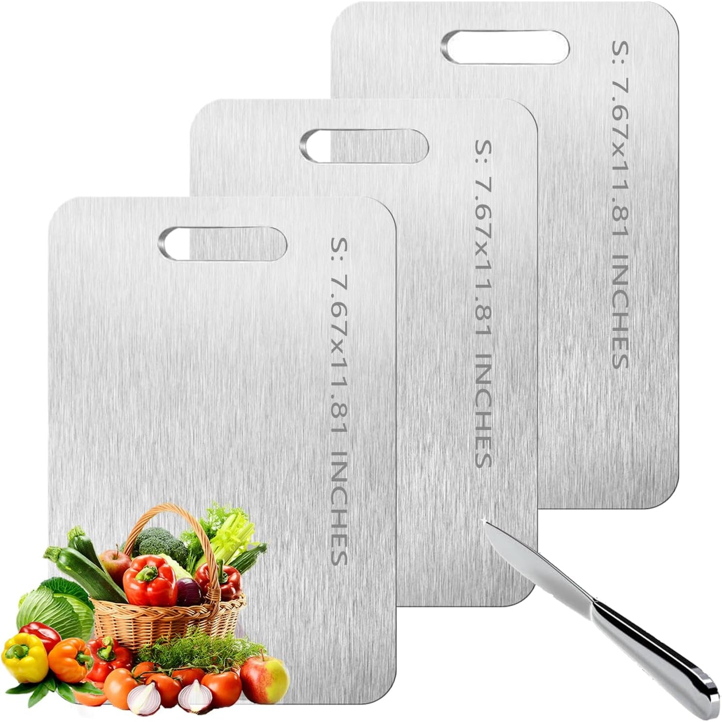 Titanium Cutting Board Set of 3,100% Pure Titanium Cutting Boards for Kitchen Double Sided,Hygiene Durable Dishwasher,Fruit & Vegetables (S+M+L)