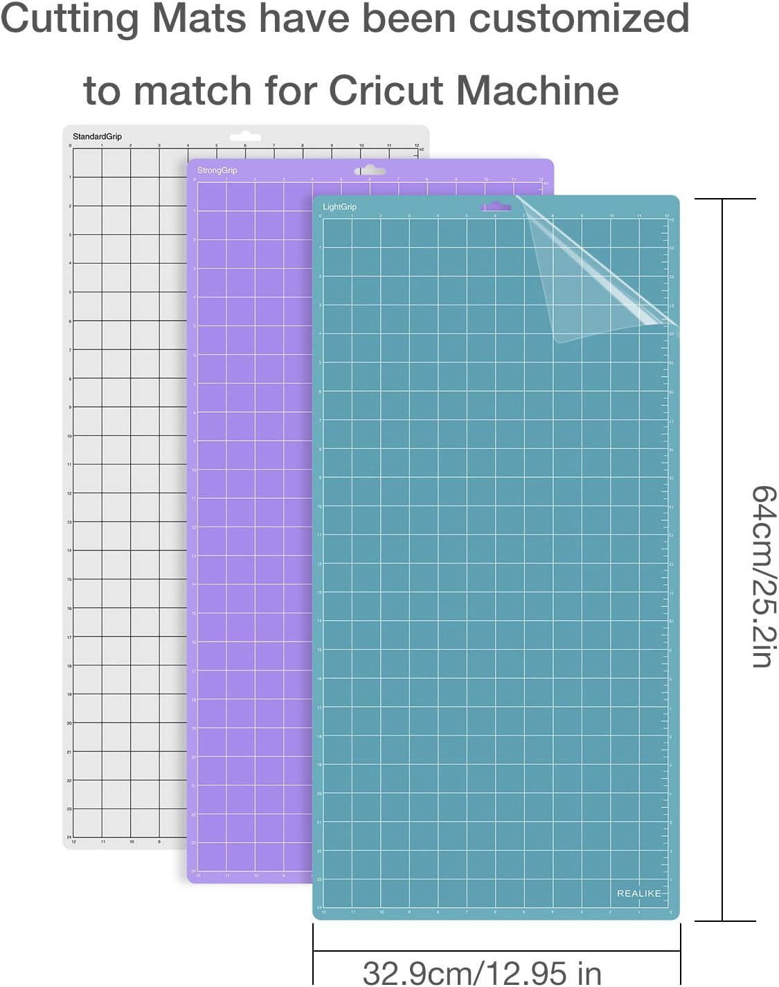 REALIKE 12x12 Lightgrip Cutting Mat Compatible with Cricut Maker 3/Maker 4/Maker/Explore 3/4/Air 2/Air/One(3 Mats), Gridded Adhesive Non-Slip Cut Mat for Crafts, Quilting, Sewing and All Arts