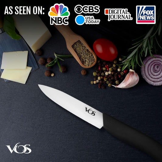 Vos Ceramic Paring Knife - 4 Inch Zirconia Blade With Sheath Cover - Handle Fruit and Vegetables Kitchen Knife (Green)