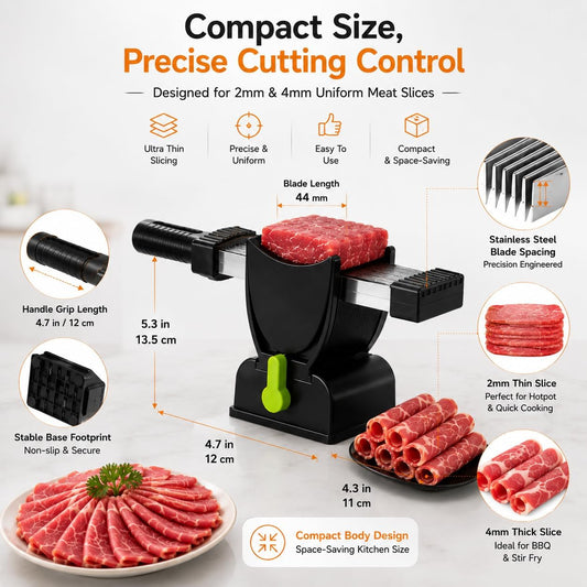 OMNIZO Fresh Meat Slicer Knife Set – 17-in-1 Stainless Steel Adjustable Meat Cleaver, 2mm & 4mm Thickness Manual Meat Cutter for Chicken, Beef & Jerky – Kitchen Knife Set for Meat Slicing, Cutting