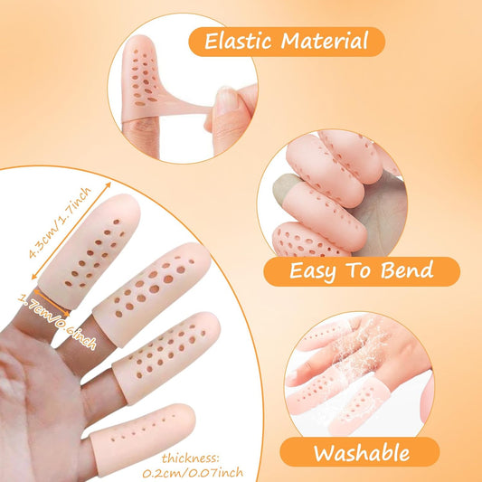 Chedin 16Pcs Gel Finger Cots with Air Holes,Breathable Protectors for Finger Tips - Ideal for Wound, Cracking,Writing & Housework,Multi - Scene Hand Care