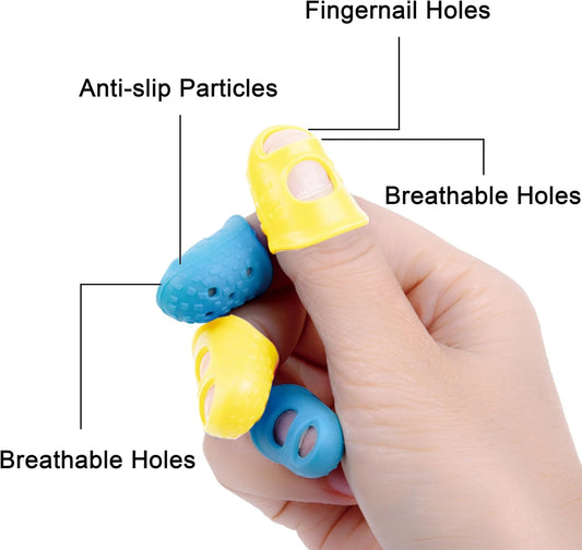 Wisdompro 16 Pcs Finger Tips, 4 Sizes Silicone Thimble Fingertip Grips Thumb Protectors Pads Cover for Hand Sewing, Paper Sorting, Page Turning, Money Counting, Guitar Playing - Pink, Translucent