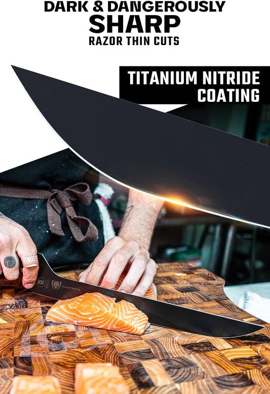 DALSTRONG Slicing Knife - 12 inch - Carving Offset Blade - Shadow Black Series - Black Titanium Nitride Coated - High Carbon 7CR17MOV-X Vacuum Treated Steel- Sheath - NSF Certified - Bread, Ham Slicer