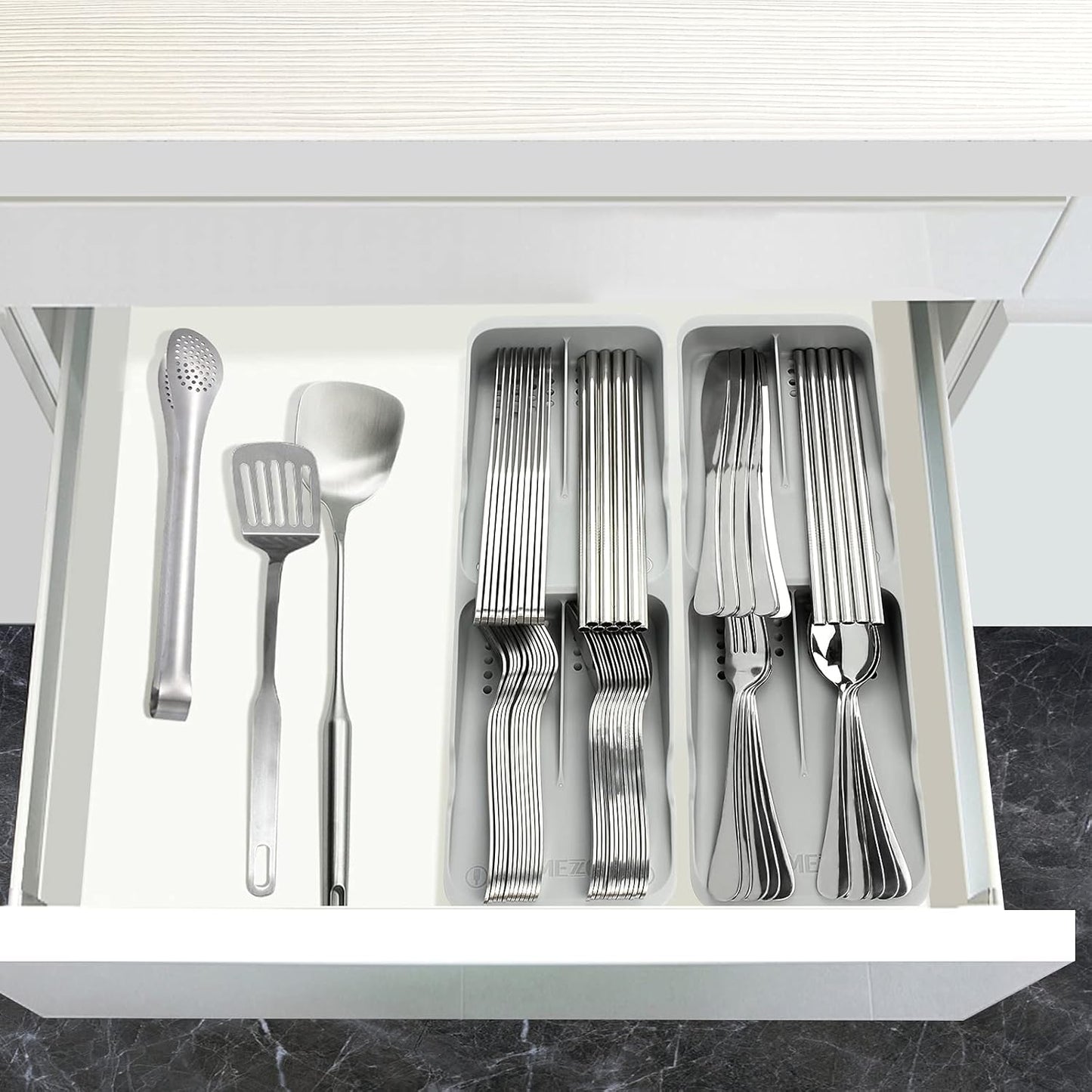 Kitchen Drawer Organizer Small Silverware Organizer/Utensil Holder and Cutlery Tray for Flatware and Silverware Partition Storage (Black - Flatware Organizers Only)