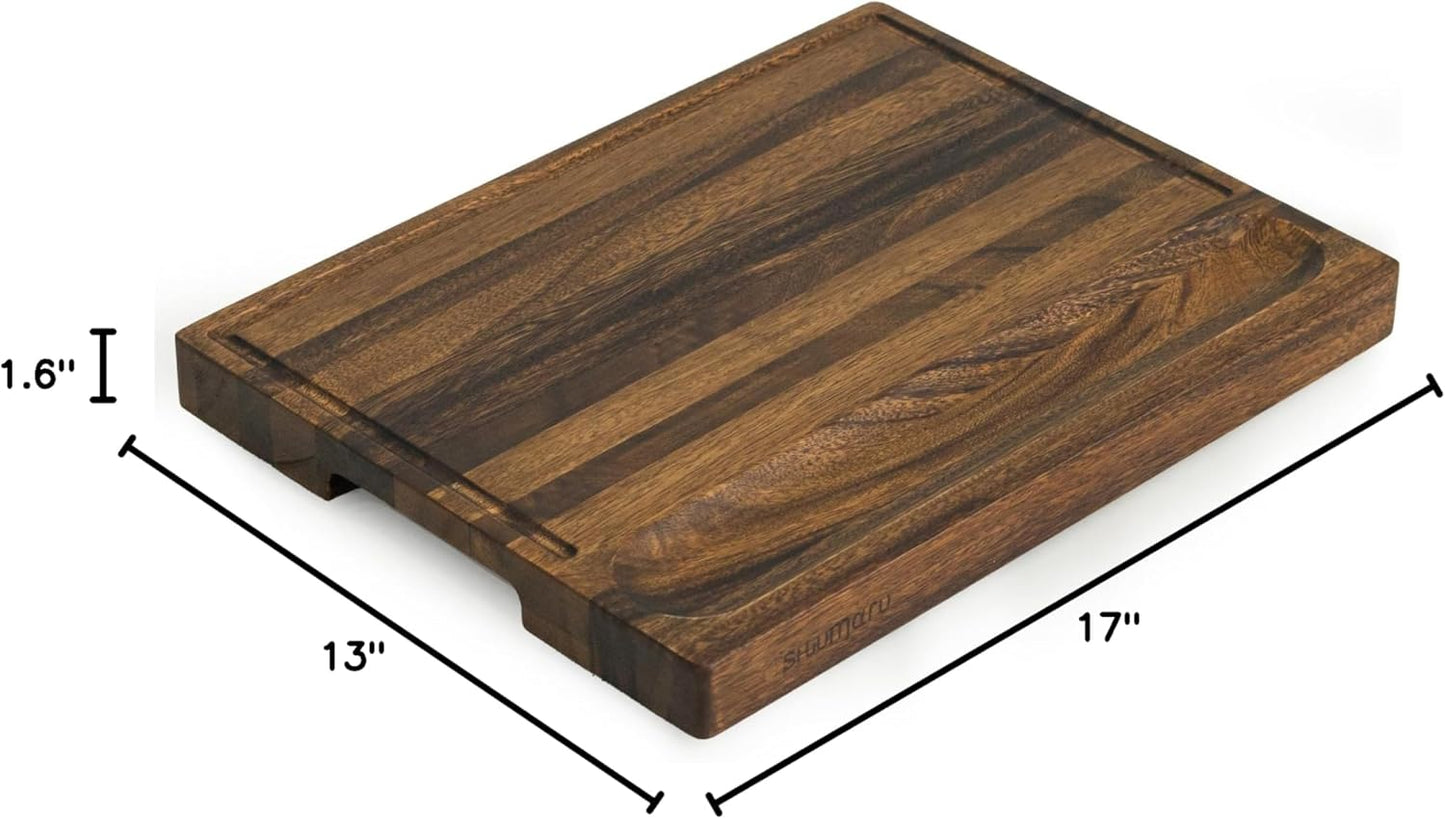 SHUMARU Mahogany End Grain Cutting Board, 17×13×1.6 in – Handmade Butcher Block, Knife-Friendly, Juice Groove, Non-Slip Feet