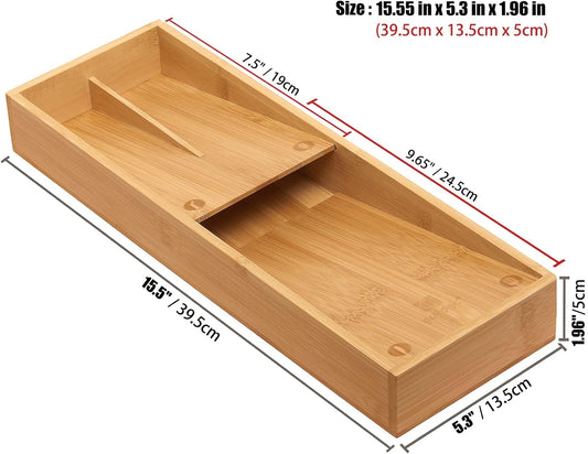 guiogc Bamboo Silverware Drawer Organizer, Kitchen Small Silverware Organizer, Utensil Tray Holder, Cutlery Tray for Spoons, Forks, Knives, Suitable for a family of 2-4