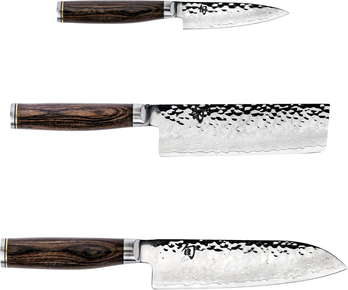 Shun Premier Blonde 3 Piece Japan Starter Set, Includes 7" Santoku, 4" Paring & 5.5" Nakiri Knives, Handcrafted Japanese Knife Set, VG-MAX Core with Damascus Stainless Steel Cladding, Pakkawood Handle