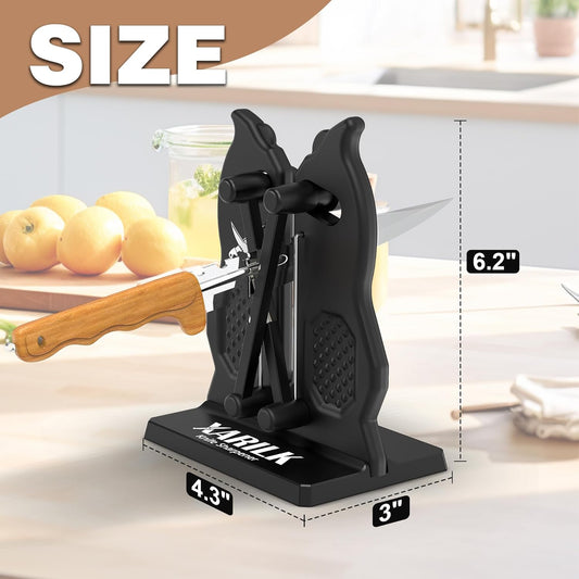 Edge Kitchen Knife Sharpener – Pull-Through Manual Sharpener with Spring Arms – Tungsten Carbide, Self-Adjusting Angle, Fast Edge Repair for Kitchen, Outdoor, and EDC Knives (Black)