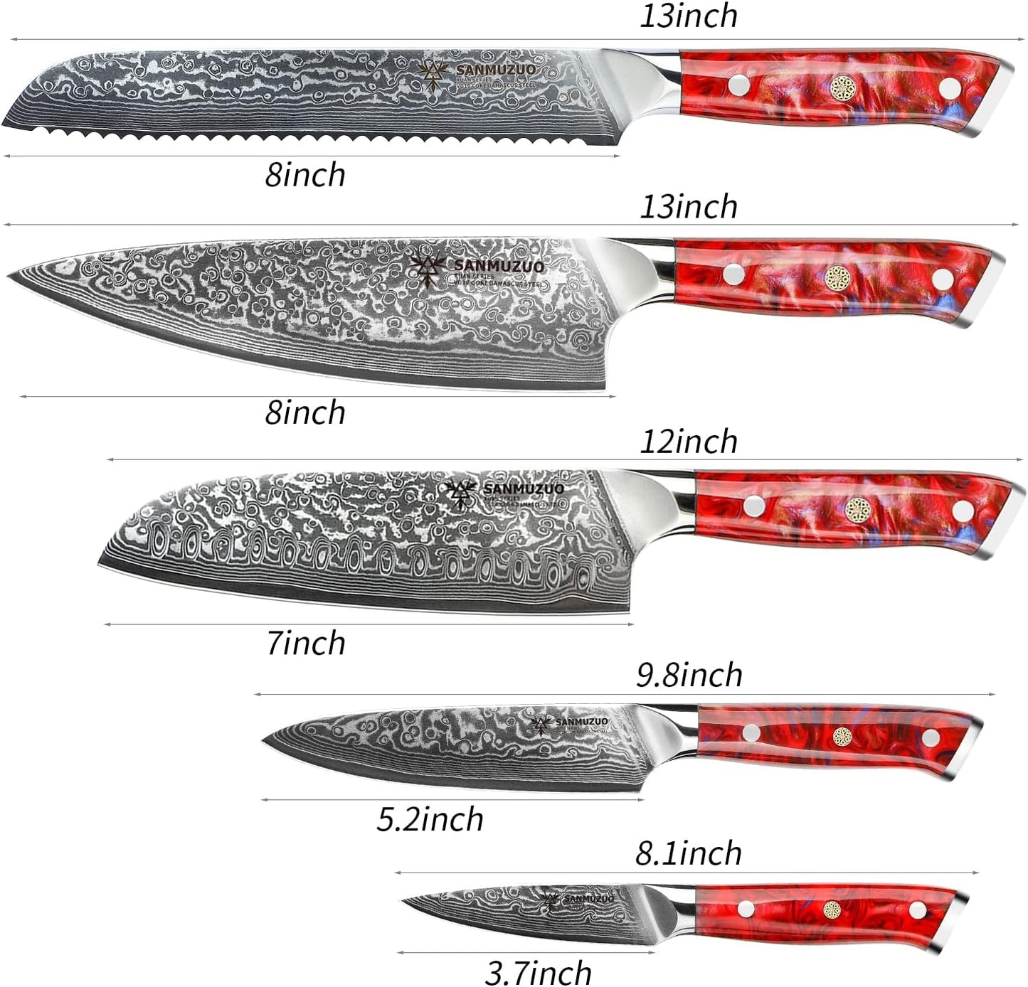 Steak Knives Set of 4, Ultra Sharp Non Serrated Kitchen Steak Knife 5 Inch - Damascus Steel & Resin Handle - Xuan Series (Sapphire Blue)