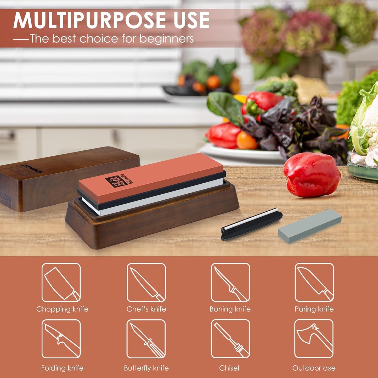 SHAN ZU 2 Pcs Knife Sharpener Stone Set with Storage Box Whetstone Grit 1000/5000 Knife Sharpening Stone with Non-Slip Silicone Base and Angle Guide Whetstone Knife Sharpening Kit for Kitchen Knives