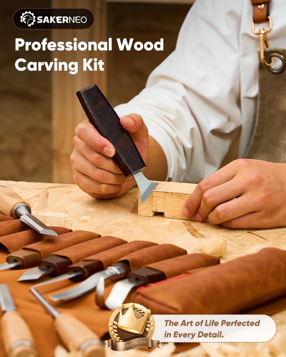 Deluxe Wood Carving Kit, 25 Piece Wood Carving Tools with Thick Leather Storage Bag,Wood Whittling Tools -Ideal Woodworking Tools and Hobbies for Beginners Enthusiasts Gift DIY