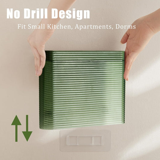 Knife Holder for Wall, Knife Storage Wall Mounted No Drill, Universal Knife Holder with 2 Long Slot for Fruit/Kitchen/Boning Knife and Kitchen Scissors, Load 2.5KG, Green Nordic Minimalist