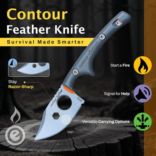 Scout Feather Glow - Fixed Blade Survival Knife with built-in Firestarter for Camping, Hunting, Outdoor Adventure and Culinary Need - VG10 Blade, Whistle, Knife Sharpener, Compact Sheath & G10 Handle