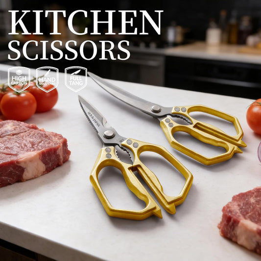Kitchen Scissors Set Silver - Kitchen Shears for Food, Sharp BBQ Meat Cutting Scissor, Heavy Duty Poultry Shear for Food, Japan Cooking Scissors, Chicken Shears Gifts for Men Women