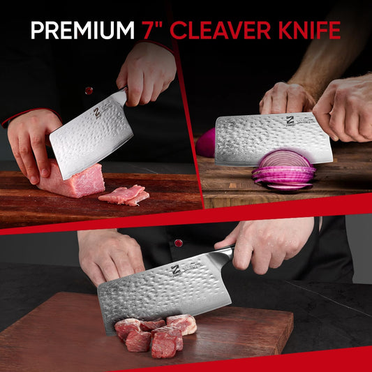 Cleaver Knife 7" Meat Cleaver - Japanese AUS-10 Damascus Steel 60HRC - Ultra Sharp Meat Cutting Knife with Full Tang G10 Handle - Professional Chinese Chef Knife for Kitchen, Gift Box, Chef Choice