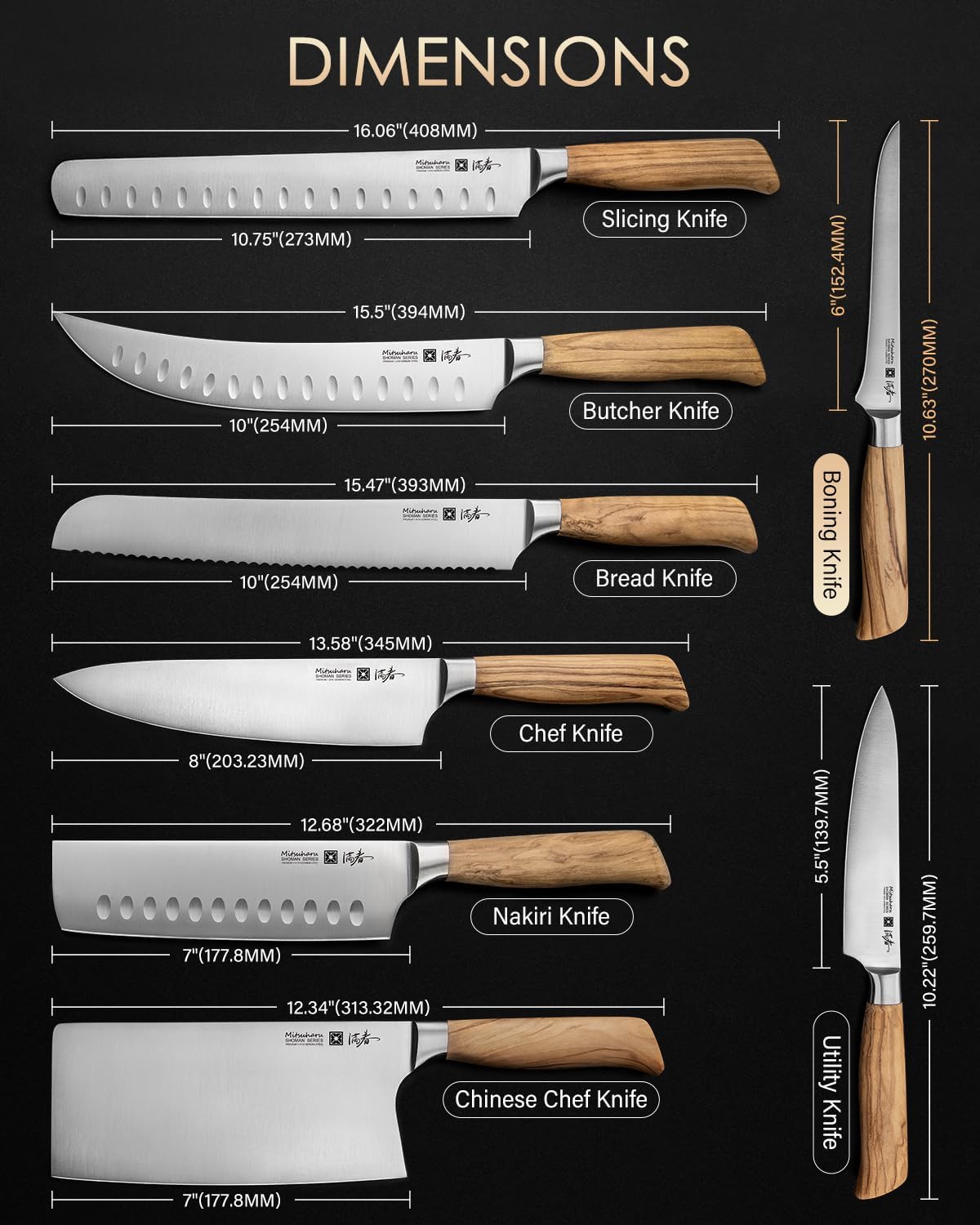 Mitsuharu 10.75" Slicing Knife, SHOMAN Series Brisket Knife for Meat Cutting with Ergonomic Olive Wood Handle, German Steel Meat Carving Knife for BBQ Brisket Turkey Ribs Roast Beef with Case