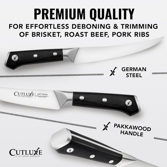 Cutluxe Curved Boning Knife – 6" Boning Knife for Meat Cutting, Filleting – High Carbon German Steel, Full Tang & Ergonomic Handle Design – Artisan Series