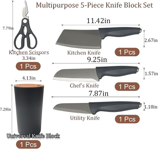 Kitchen Knife Set, WEISHEHUG 5-Piece Premium Sharp Knife Chef Block Set, Knife Sets for Kitchen with Block, Dishwasher Safe, Anti-slip Handle (Black)