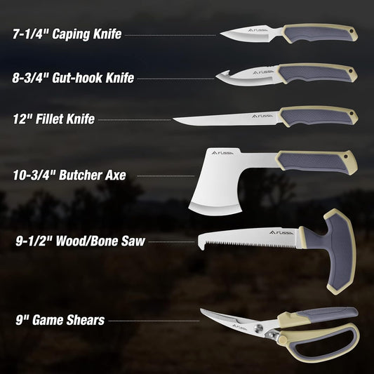 FLISSA Hunting Field Dressing Kit, 10 Piece Hunting Knife Set with Skinning Knife, Butcher Game Processing Kit with Portable Storage Case for Deer, Meat Processing, Fishing, Camping, Survival
