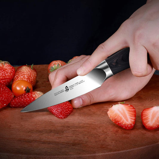 TUO Paring Knife 3.5 Inch - Ultra Sharp Peeling Knife - High Carbon Stainless Steel - Full Tang G10 Handle with Gift Box - Black Hawk S Series