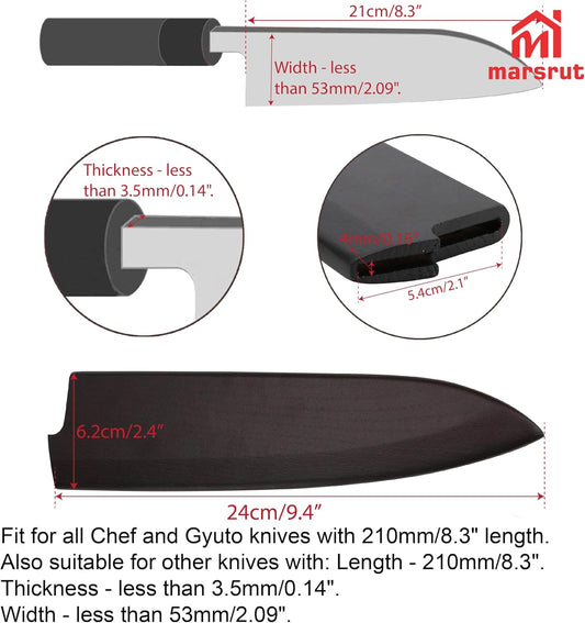 Knife Guard for 210mm/8 Inch Gyuto & Chef's Knife, Magnetic Wood Saya Sheath, Japanese Blade Case Protector Cover, Wear Resistant Classical Cutter Bag Sleeve for Kitchen, Camping Outdoor, Culinary