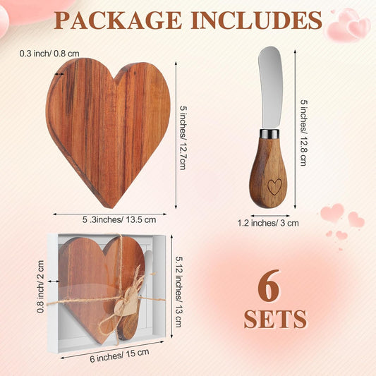 12 Sets Bridal Shower Favor Heart Cheese Charcuterie Board Knives Set with Wooden Heart Tags Serving Charcuterie Wood Board Bridal Shower Gift for Guest Wedding Birthday