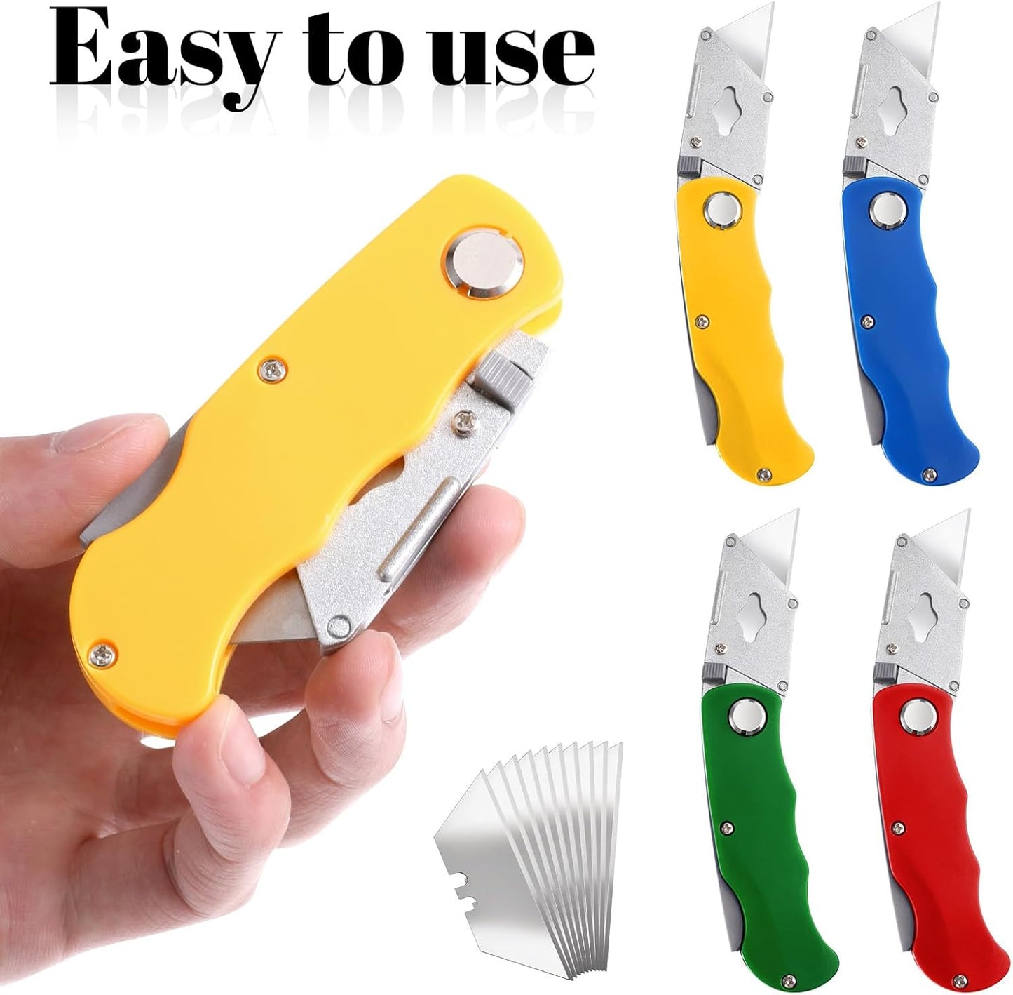 16 Pcs Folding Utility Knife 4 Color Retractable Box Cutter with 40pcs Extra Blades Heavy Duty Utility Knives for Cartons, Cardboard and Boxes