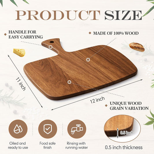 Nuenen 10 Pcs Wood Cutting Board with Handle 15.7 x 7.8 Inch Acacia Bamboo Wooden Serving Kitchen Chopping Boards for Pizza, Bread, Cheese, Charcuterie, Fruit, Vegetables (Carbonized Bamboo)