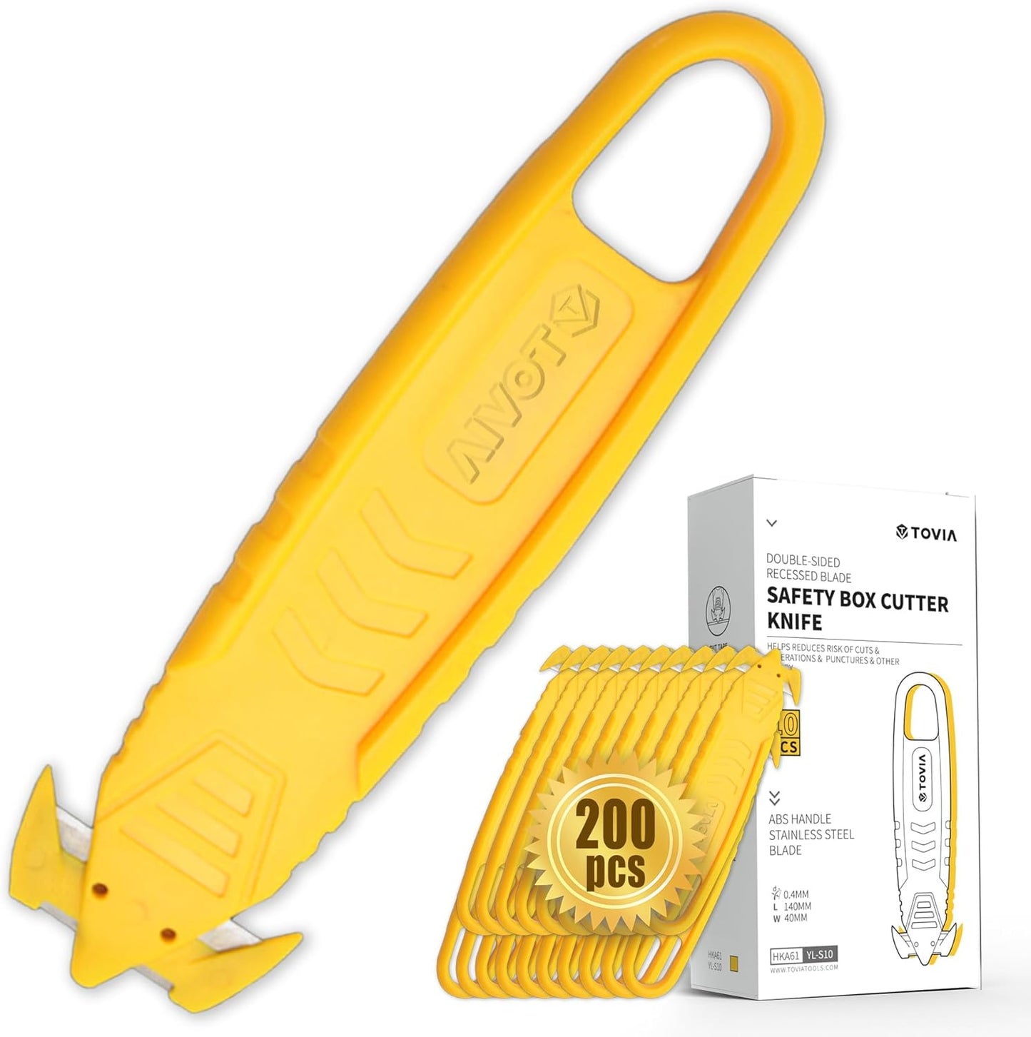 200 Pcs Safety Knife Box Cutter T TOVIA Utility Cutter and Package Opener with Recessed Concealed Stainless Steel Blade for Household, Warehouse, Workshop