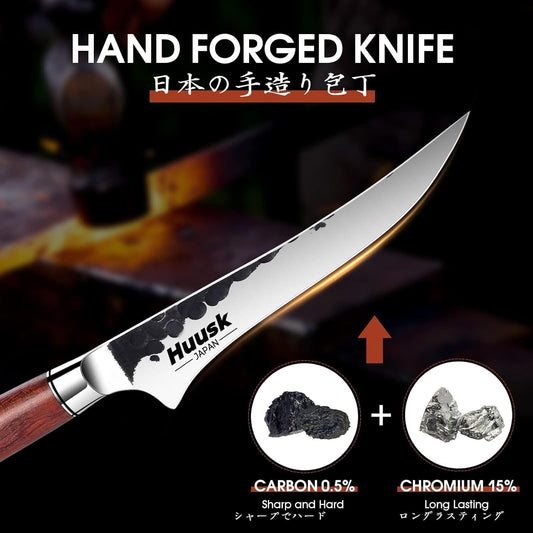 Huusk Serrated Bread Knife 8 inch, Upgraded Carbon Steel Japanese Bread Knife, Breads Slicing Knives for Cutting Homemade Breads, Bagel and Sourdough with Gift Box, Gift Idea for Men & Women