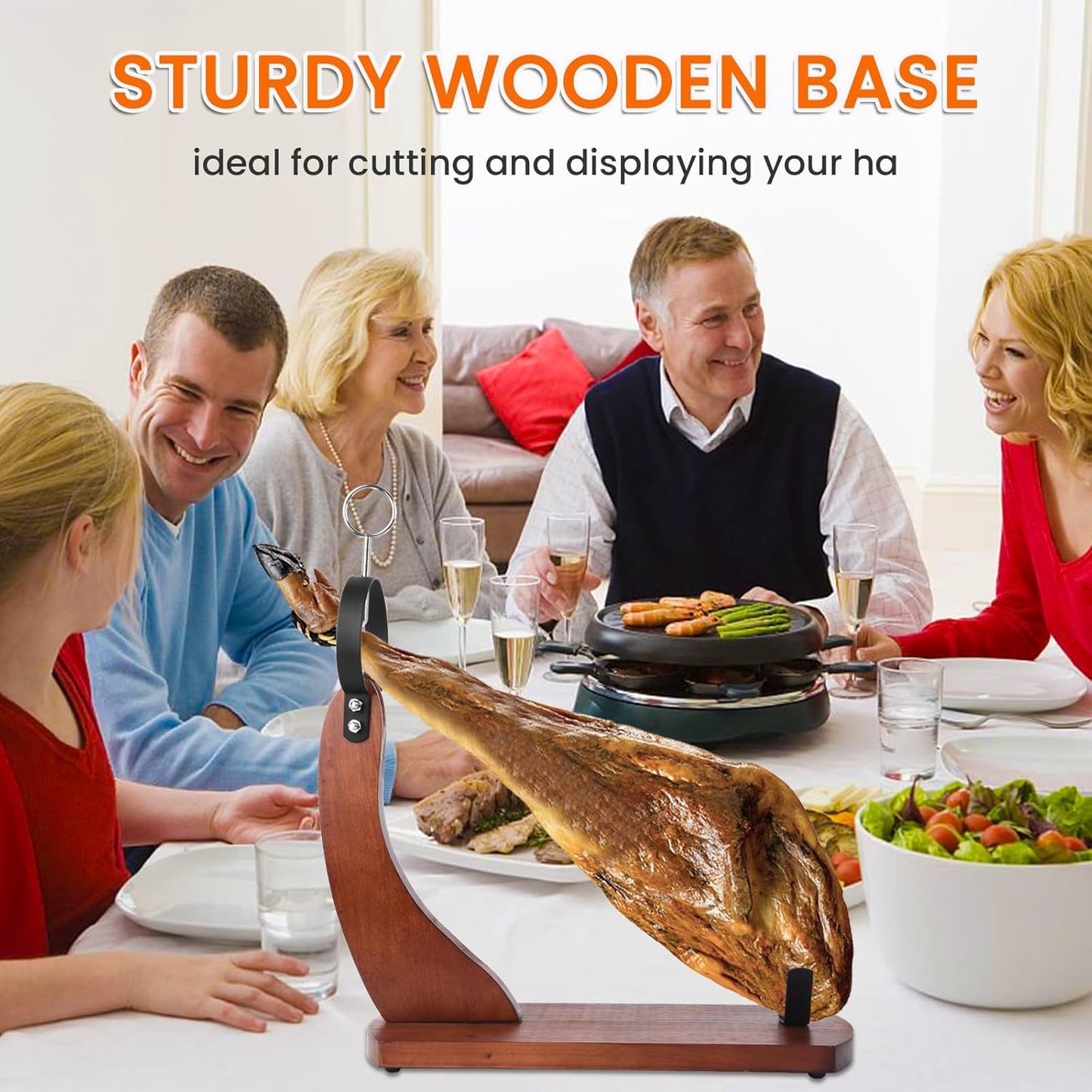 Ham Stand, Wooden Ham Stand, Ham Holder Stand for Carving Spanish Hams and Italian Prosciutto with Non-Slip Pads, Stable Sturdy Wood Board