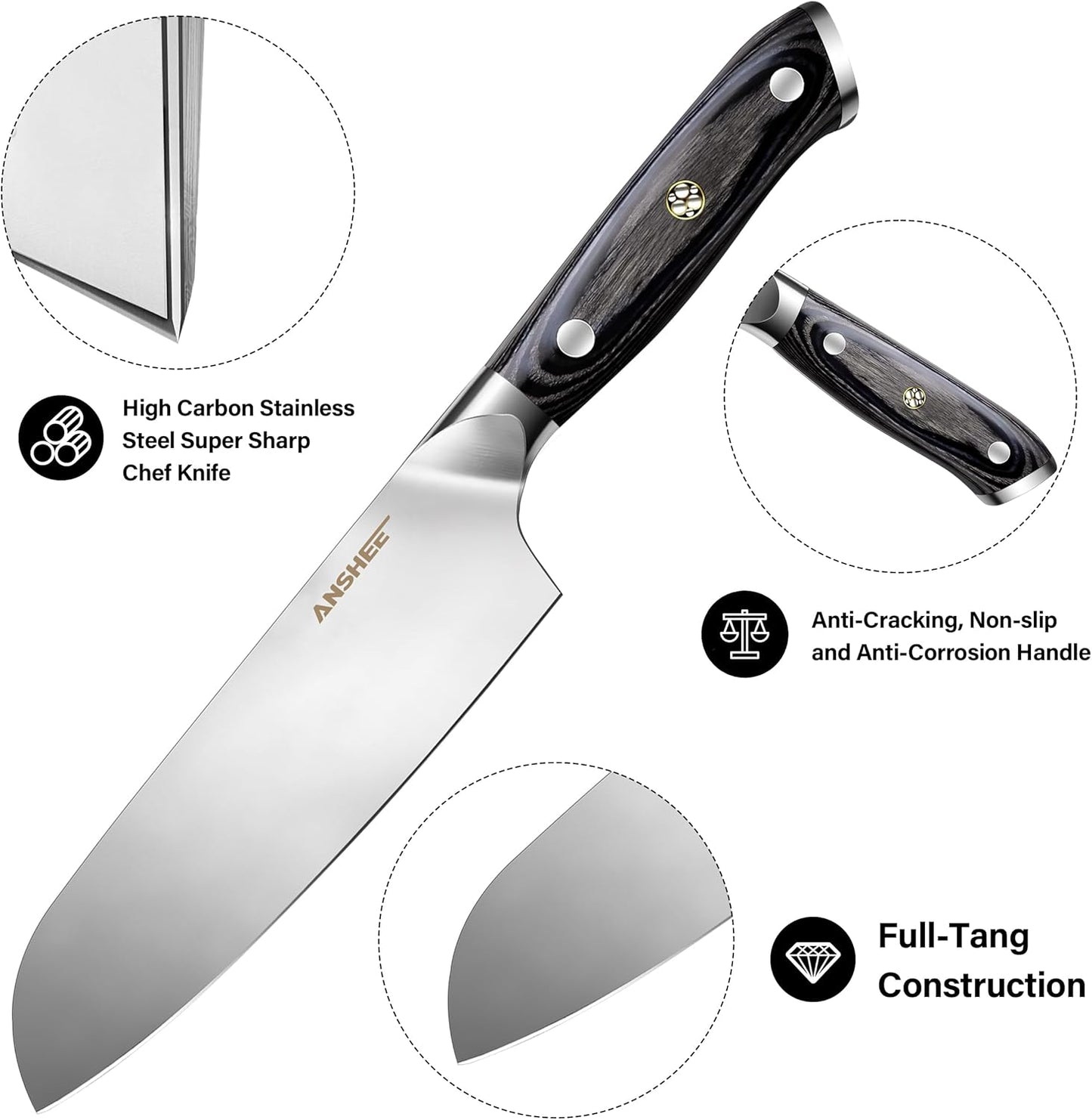 ANSHEE 8 Inch Gyuto Chef Knife - High Carbon Stainless Steel Ultra Sharp Blade,G10 handle Dishwasher Safe, Professional Kitchen Knife for Meat,Vegetables with Sheath Gift Box(Home Cooks & Restaurants)