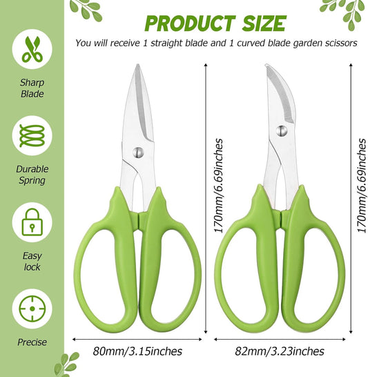 3 Pcs Garden Scissors Shears Trimming Scissors Pruning Floral Shears for Herb Flowers Plants with Straight and Curved Blade for Gardening (Curved,Straght,Bud)