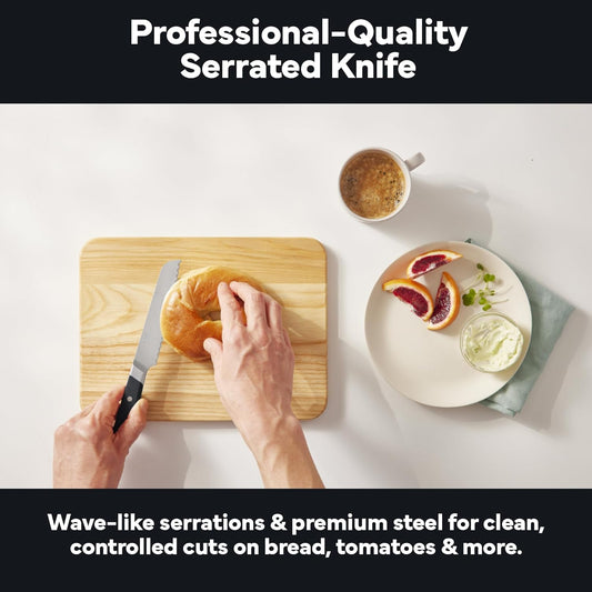 Misen Serrated Bread Knife - High-Carbon Japanese AUS8 Steel - Perfect for Soft Foods, Bread, Pastries, and Fruits - Verstatile Slicer, Razor-Sharp Edge, Durable Blade, Ergonomic Handle - 5", Blue