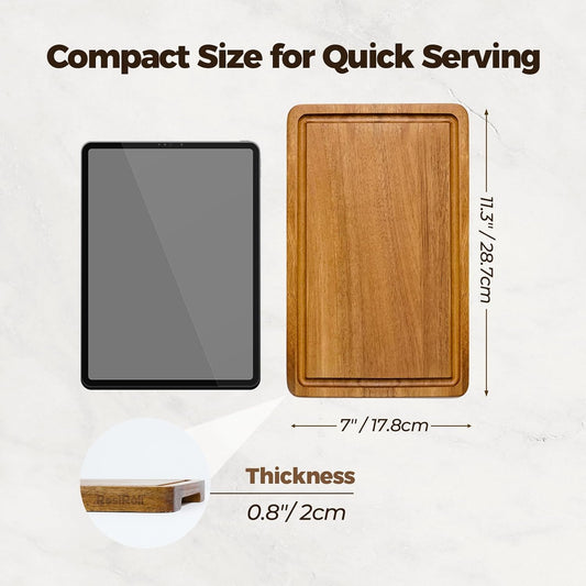 Acacia Wood Cutting Board Set of 3 for Kitchen — Non-Toxic, Kiln-Dried & Pre-Oiled 3x | Warp-Resistant Solid Acacia with Juice Groove, Handles & Anti-Slip Feets | Large Medium Small